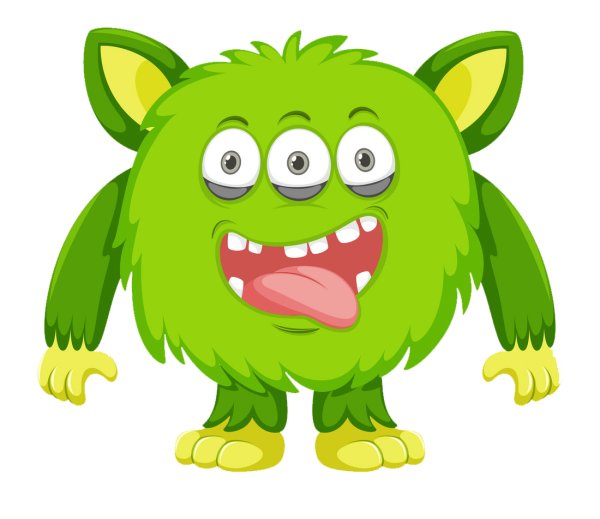 Зеленый монстрик на белом фоне