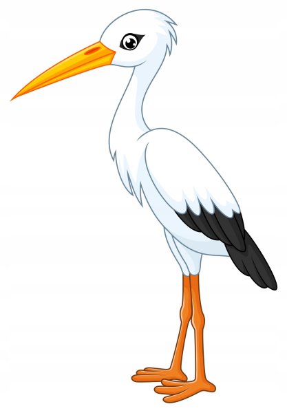 Аист на белом фоне мультяшный