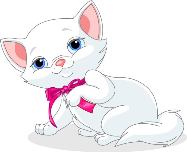 Белый кот с розовым бантом