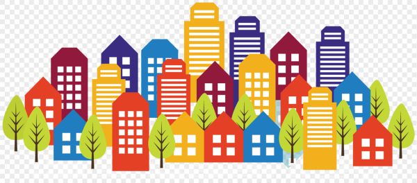 Цветные силуэты домов города для детей
