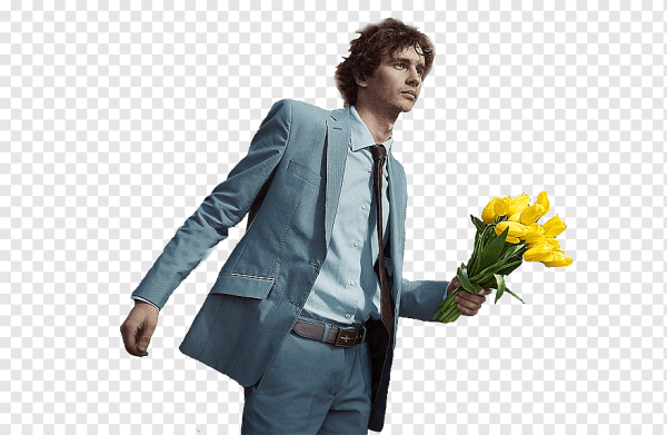 Парень с цветами на прозрачном фоне