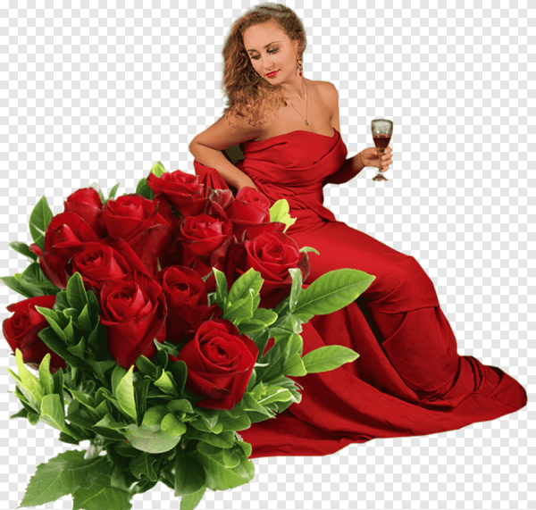 Девушка с цветами на прозрачном фоне