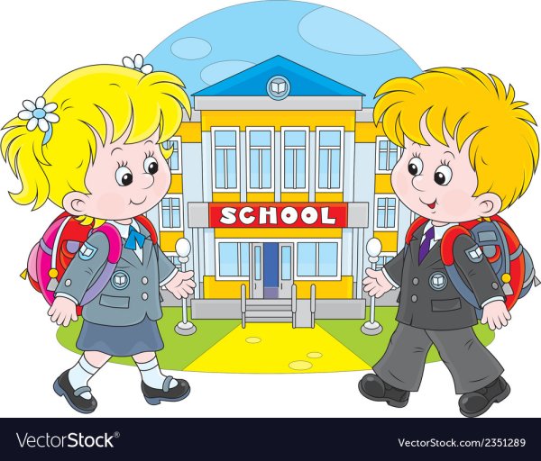 Мультяшные дети идут в школу