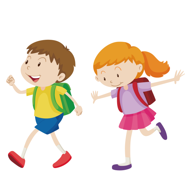 Мальчик и девочка бегут в школу