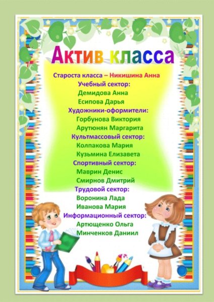 Актив класса в начальной школе
