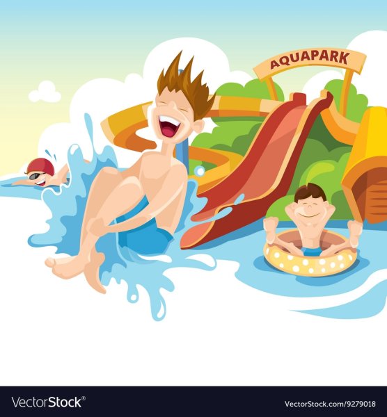 Аквапарк мультяшный на белом фоне