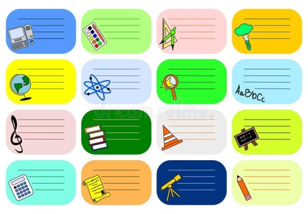 Наклейки на тетради предметные