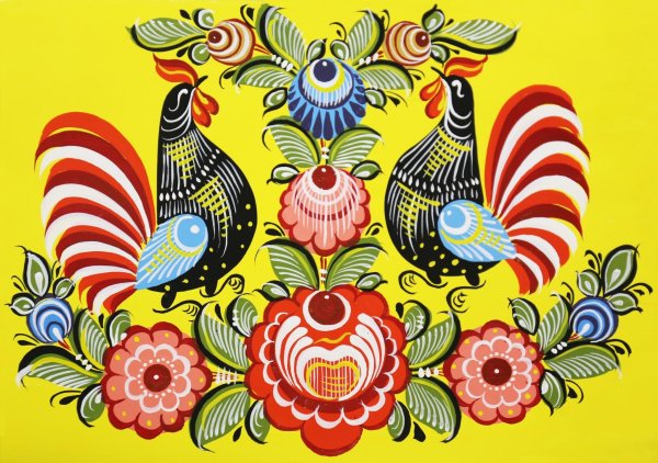 Роспись Городец на прозрачном фоне