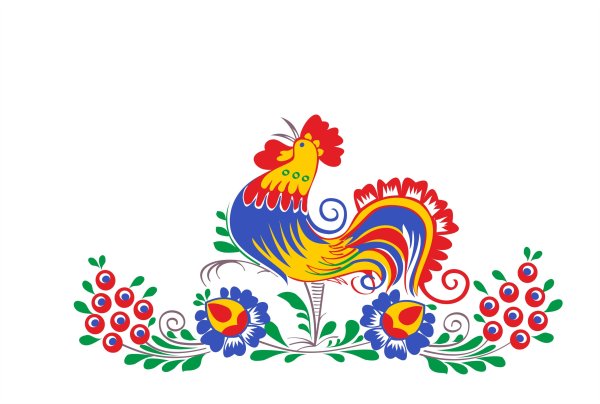 Городецкая роспись на белом фоне