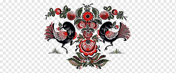 Городецкая роспись на прозрачном фоне