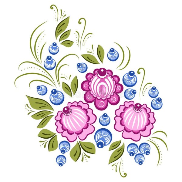 Городецкий узор на прозрачном фоне