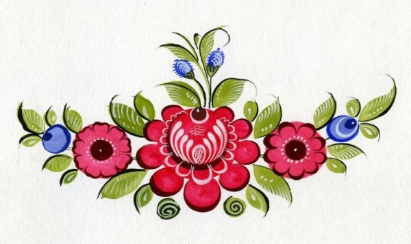 Городецкая роспись орнаментальная Цветочная