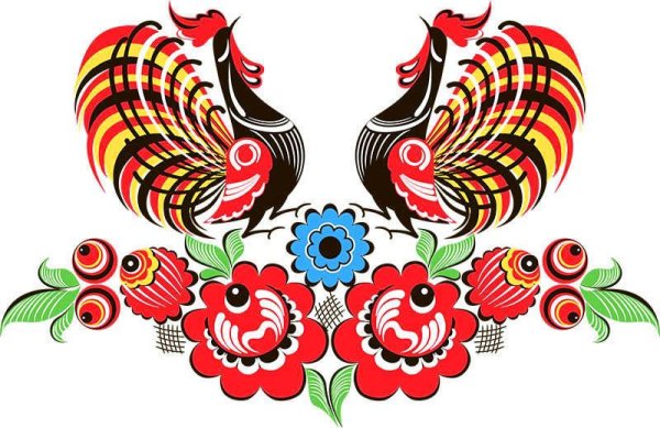 Городецкие узоры на белом фоне