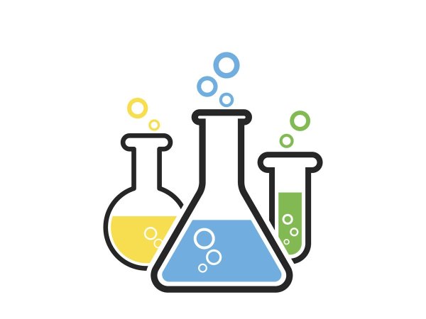 Химические колбы на белом фоне