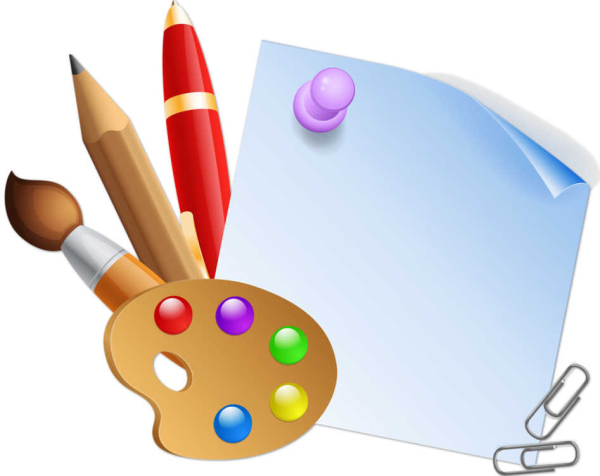 Рамка с красками и кистями