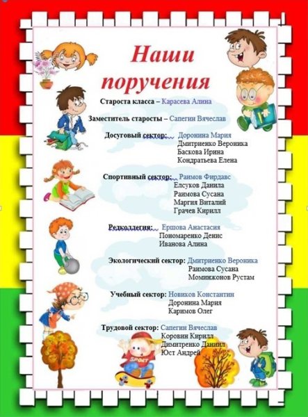 Список поручений в классе начальная школа