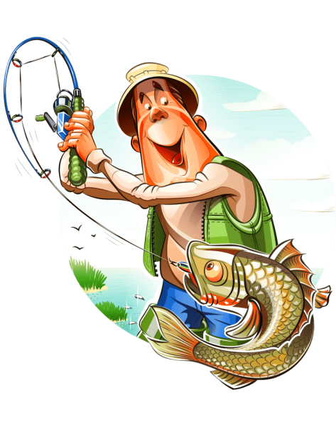 Рыбак с удочкой и рыбой