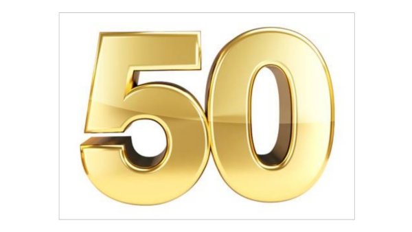 Цифра 50 золотистая со звездами