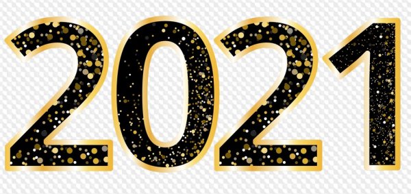 Золотые цифры 2021 на прозрачном фоне