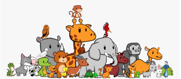 Животные мультяшные в ряд