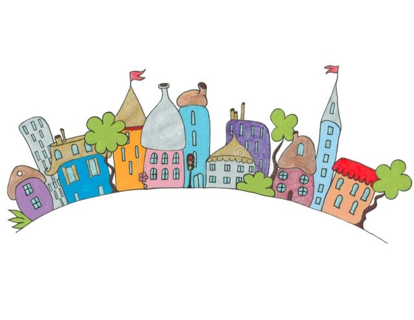 Детский город на белом фоне