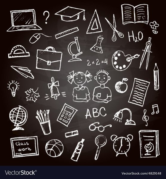 Символы школы мелом на доске