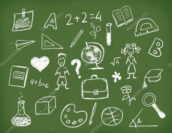 Рисунки на доске мелом в школе