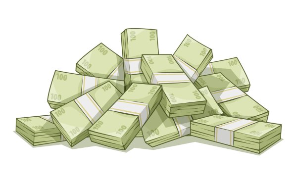 Куча денег на белом фоне
