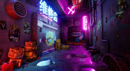 Cyberpunk 2077 улица неон