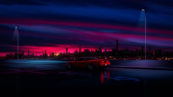 Ретровейв фон город