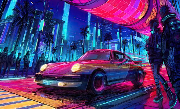 Cyberpunk 2077 машина неон