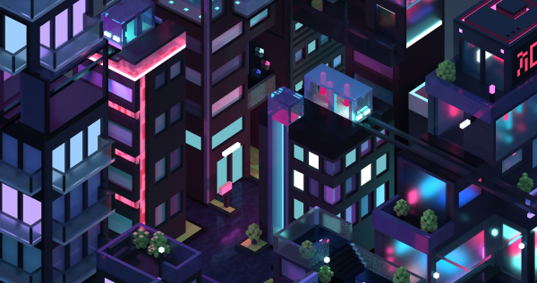 Воксель город неон