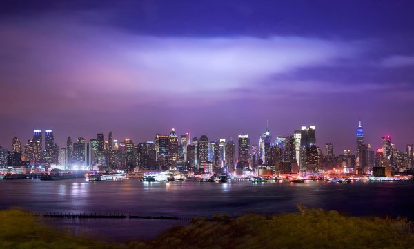 Город Нью-Йорк панорама ночной город