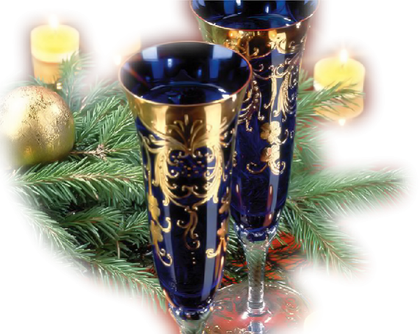 Два новогодних бокала на прозрачном фоне