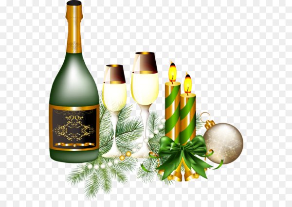 Новогоднее шампанское на прозрачном фоне