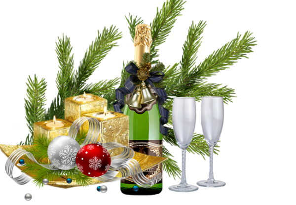 Новогоднее шампанское на прозрачном фоне