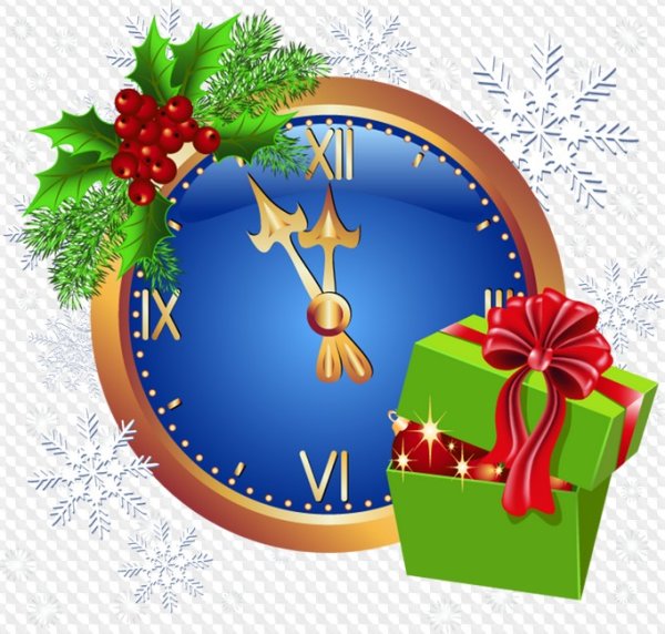 Новогодние куранты на прозрачном фоне