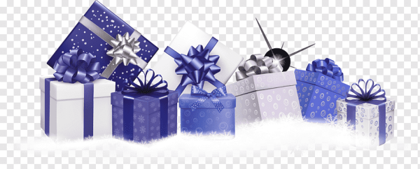 Новогодние подарки на прозрачном фоне синие
