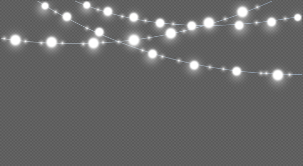 Огоньки гирлянды на прозрачном фоне