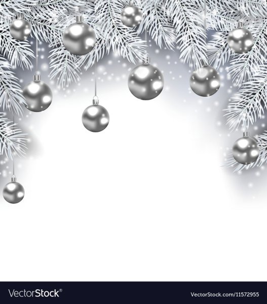 Серебристые новогодние шары на ветке