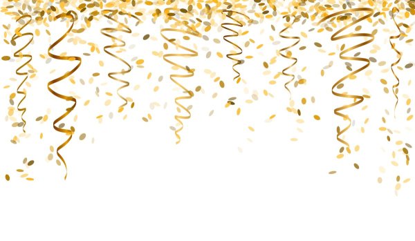 Золотой серпантин на прозрачном фоне