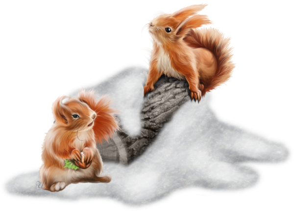 Зимние животные на прозрачном фоне