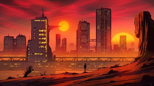 Город закат арт