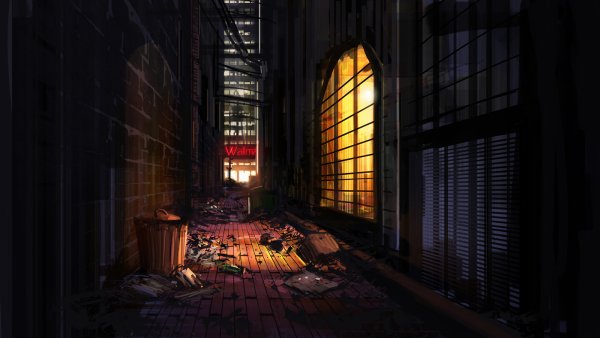 Аниме фон тёмный переулок ночью