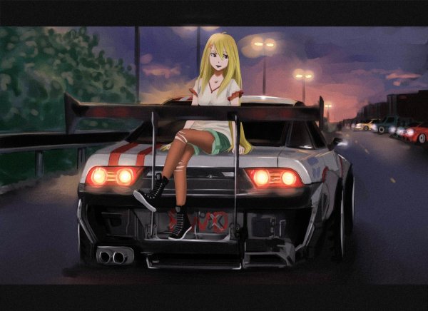 Аниме девушки и машины