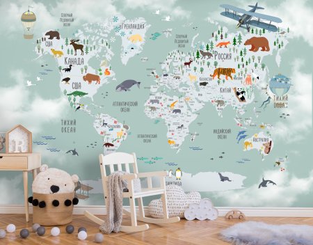 Детские фотообои карта мира