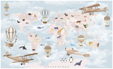 Обои карта мира с животными
