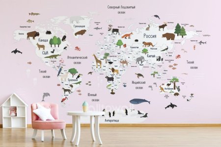 Детские обои с картой мира для стен