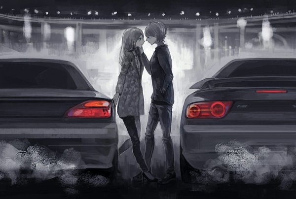 Аниме парень в машине