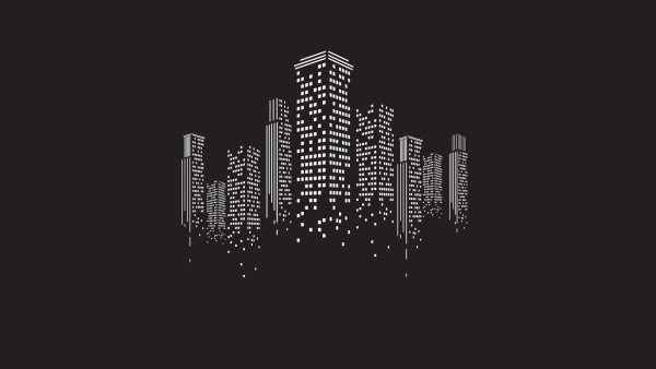 Силуэты домов ночного города